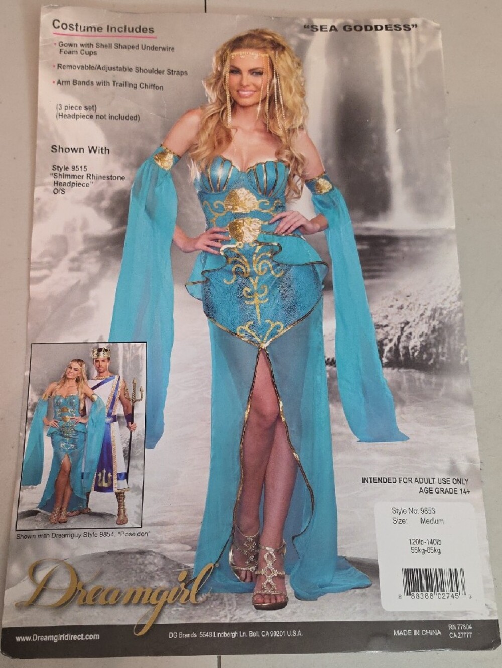 Dreamgirl "Sea Goddess" Costume  Size Medium Teal/turquoise gown